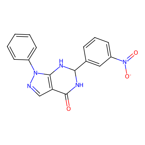 6-(3-nitrophenyl)-1-phenyl-6,7-dihydro-1H-pyrazolo[3,4-d]pyrimidin-4(5H)-one structure