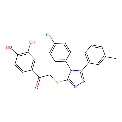 1-(3,4-dihydroxyphenyl)-2-[4-(4-chlorophenyl)-5-(3-methylphenyl)(1,2,4-triazol -3-ylthio)]ethan-1-one structure