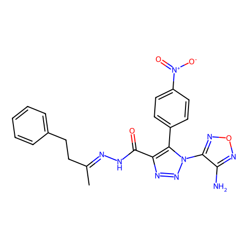 (E)-1-(4-amino-1,2,5-oxadiazol-3-yl)-5-(4-nitrophenyl)-N'-(4-phenylbutan-2-ylidene)-1H-1,2,3-triazole-4-carbohydrazide structure