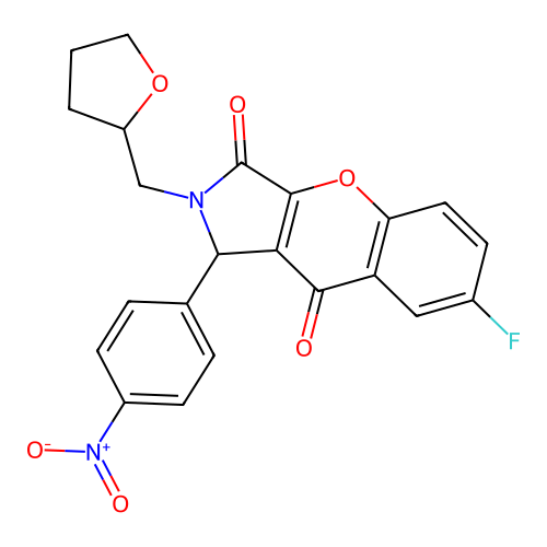 7-fluoro-1-(4-nitrophenyl)-2-(oxolan-2-ylmethyl)-1H-chromeno[2,3-c]pyrrole-3,9-dione structure