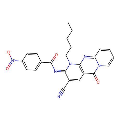 (E)-N-(3-cyano-5-oxo-1-pentyl-1H-dipyrido[1,2-a:2',3'-d]pyrimidin-2(5H)-ylidene)-4-nitrobenzamide structure