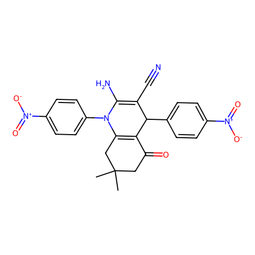 2-amino-7,7-dimethyl-1,4-bis(4-nitrophenyl)-5-oxo-6,8-dihydro-4H-quinoline-3-carbonitrile structure