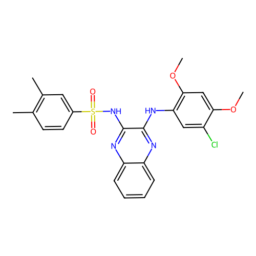 N-(3-((5-chloro-2,4-dimethoxyphenyl)amino)quinoxalin-2-yl)-3,4-dimethylbenzenesulfonamide structure
