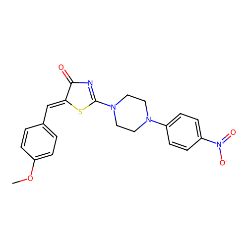 (Z)-5-(4-methoxybenzylidene)-2-(4-(4-nitrophenyl)piperazin-1-yl)thiazol-4(5H)-one structure