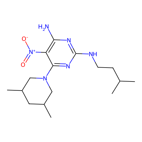 [4-Amino-6-(3,5-dimethylpiperidyl)-5-nitropyrimidin-2-yl](3-methylbutyl)amine structure