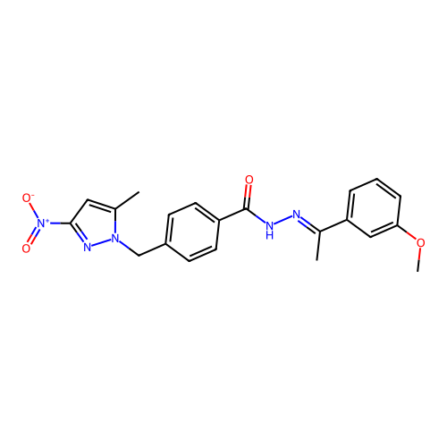 (E)-N'-(1-(3-methoxyphenyl)ethylidene)-4-((5-methyl-3-nitro-1H-pyrazol-1-yl)methyl)benzohydrazide structure