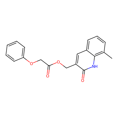 2-phenoxyacetic acid (8-methyl-2-oxo-1H-quinolin-3-yl)methyl ester structure