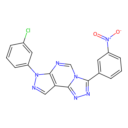 7-(3-chlorophenyl)-3-(3-nitrophenyl)-7H-pyrazolo[4,3-e][1,2,4]triazolo[4,3-c]pyrimidine structure