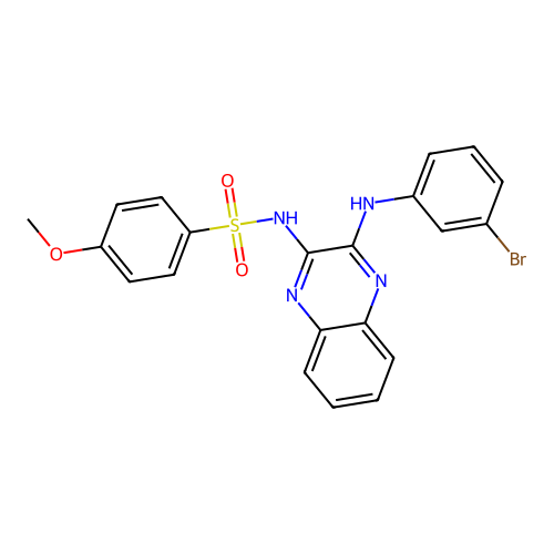 N-(3-((3-bromophenyl)amino)quinoxalin-2-yl)-4-methoxybenzenesulfonamide structure