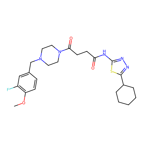 N-(5-cyclohexyl-1,3,4-thiadiazol-2-yl)-4-(4-(3-fluoro-4-methoxybenzyl)piperazin-1-yl)-4-oxobutanamide structure