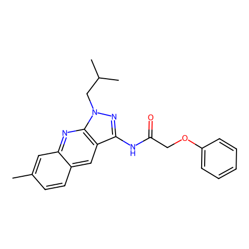 N-[7-methyl-1-(2-methylpropyl)pyrazolo[3,4-b]quinolin-3-yl]-2-phenoxyacetamide structure