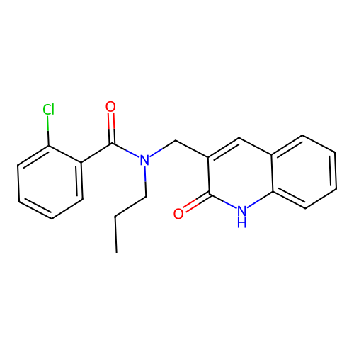 2-chloro-N-[(2-oxo-1,2-dihydroquinolin-3-yl)methyl]-N-propylbenzamide structure