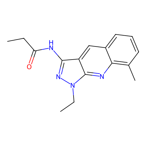N-(1-ethyl-8-methylpyrazolo[3,4-b]quinolin-3-yl)propanamide structure