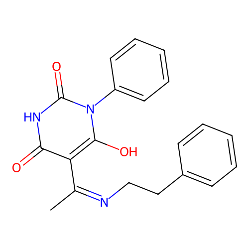 5-[1-(phenethylamino)ethylidene]-1-phenyl-1,3-diazinane-2,4,6-trione structure