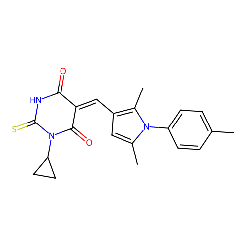 (5Z)-1-cyclopropyl-5-[[2,5-dimethyl-1-(4-methylphenyl)pyrrol-3-yl]methylidene]-2-sulfanylidene-1,3-diazinane-4,6-dione structure