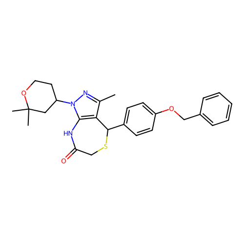 1-(2,2-dimethyloxan-4-yl)-3-methyl-4-(4-phenylmethoxyphenyl)-2,4-dihydropyrazolo[3,4-e][1,4]thiazepin-7-one structure