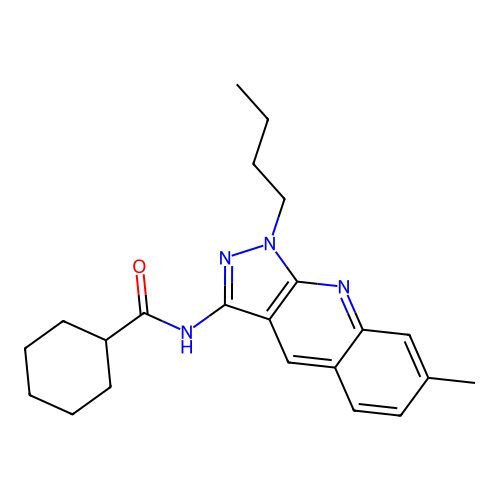 N-(1-butyl-7-methylpyrazolo[3,4-b]quinolin-3-yl)cyclohexanecarboxamide structure