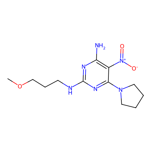N~2~-(3-methoxypropyl)-5-nitro-6-(pyrrolidin-1-yl)pyrimidine-2,4-diamine structure