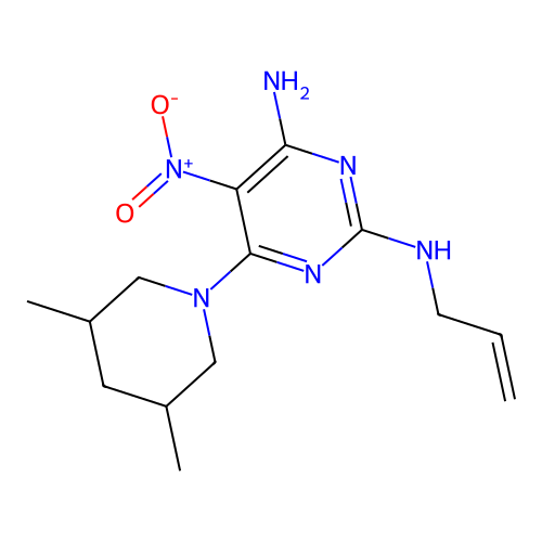 [4-Amino-6-(3,5-dimethylpiperidyl)-5-nitropyrimidin-2-yl]prop-2-enylamine structure