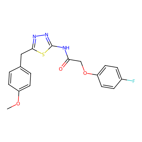 2-(4-fluorophenoxy)-N-(5-(4-methoxybenzyl)-1,3,4-thiadiazol-2-yl)acetamide structure