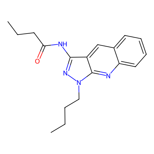 N-[(3Z)-1-butyl-1,2-dihydro-3H-pyrazolo[3,4-b]quinolin-3-ylidene]butanamide structure