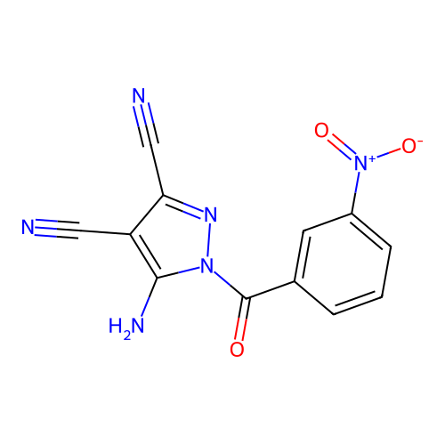 5-amino-1-[(3-nitrophenyl)carbonyl]-1H-pyrazole-3,4-dicarbonitrile structure