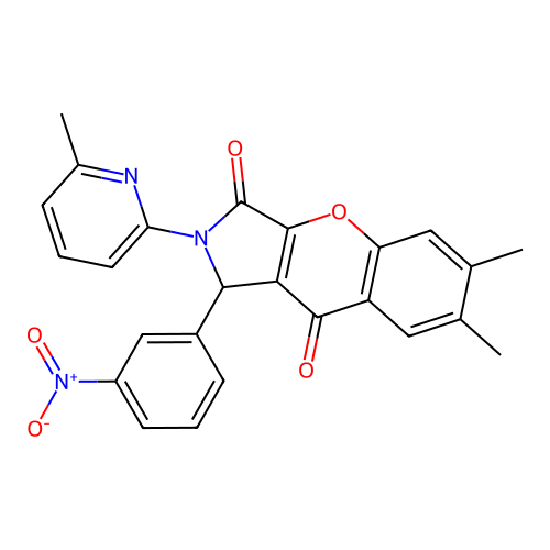 6,7-dimethyl-2-(6-methylpyridin-2-yl)-1-(3-nitrophenyl)-1,2-dihydrochromeno[2,3-c]pyrrole-3,9-dione structure