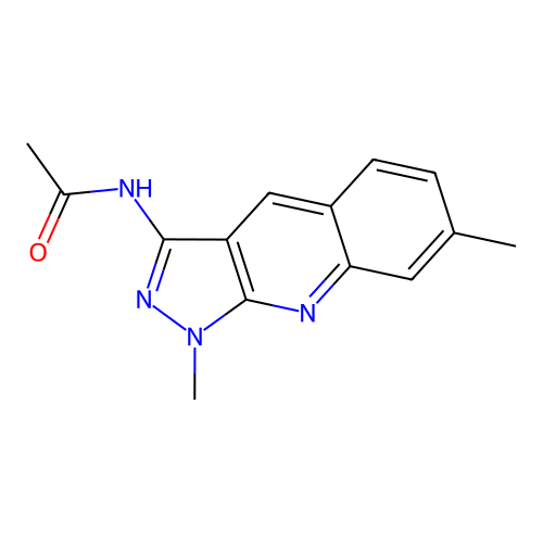 N-(1,7-dimethyl-3-pyrazolo[3,4-b]quinolinyl)acetamide structure