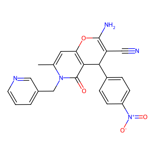 2-amino-7-methyl-4-(4-nitrophenyl)-5-oxo-6-(pyridin-3-ylmethyl)-5,6-dihydro-4H-pyrano[3,2-c]pyridine-3-carbonitrile structure