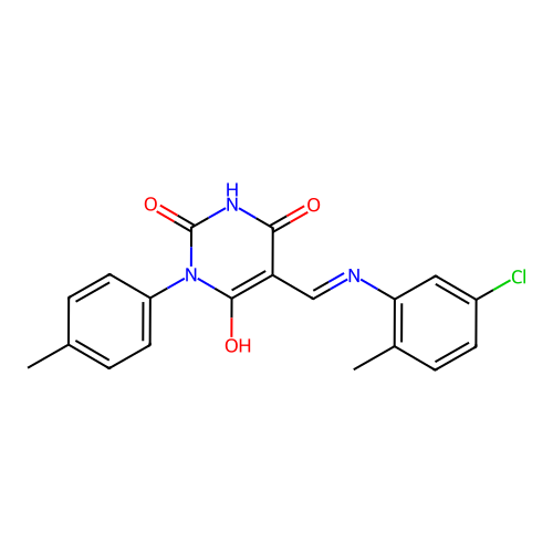 5-[(5-chloro-2-methylanilino)methylidene]-1-(4-methylphenyl)-1,3-diazinane-2,4,6-trione structure