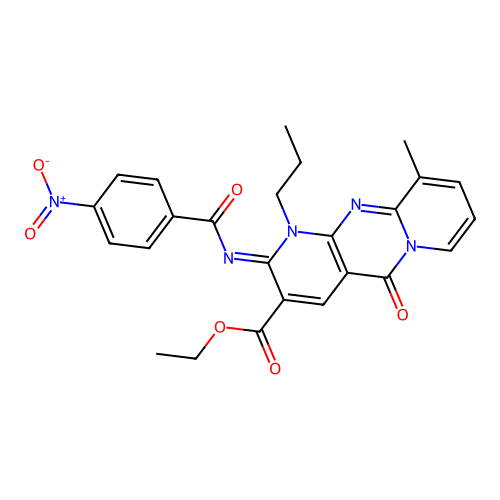 (Z)-ethyl 10-methyl-2-((4-nitrobenzoyl)imino)-5-oxo-1-propyl-2,5-dihydro-1H-dipyrido[1,2-a:2',3'-d]pyrimidine-3-carboxylate structure
