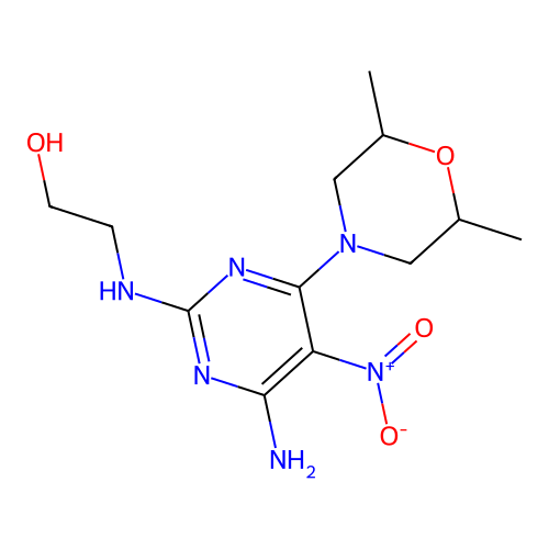 2-{[4-Amino-6-(2,6-dimethylmorpholin-4-yl)-5-nitropyrimidin-2-yl]amino}ethanol structure