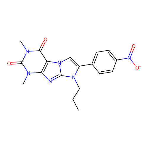 1,3-dimethyl-7-(4-nitrophenyl)-8-propyl-1H-imidazo[2,1-f]purine-2,4(3H,8H)-dione structure