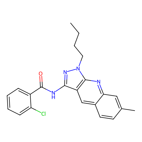 N-(1-butyl-7-methylpyrazolo[3,4-b]quinolin-3-yl)-2-chlorobenzamide structure
