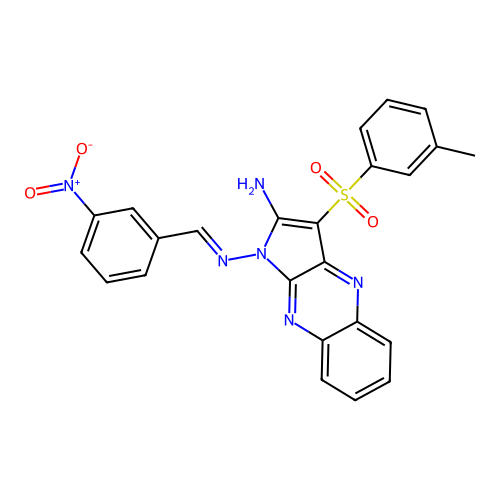 (E)-N1-(3-nitrobenzylidene)-3-(m-tolylsulfonyl)-1H-pyrrolo[2,3-b]quinoxaline-1,2-diamine structure