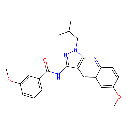 3-methoxy-N-[6-methoxy-1-(2-methylpropyl)pyrazolo[3,4-b]quinolin-3-yl]benzamide structure