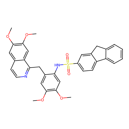 N-(2-((6,7-dimethoxyisoquinolin-1-yl)methyl)-4,5-dimethoxyphenyl)-9H-fluorene-2-sulfonamide structure