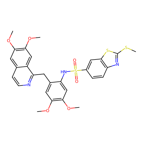 N-(2-((6,7-dimethoxyisoquinolin-1-yl)methyl)-4,5-dimethoxyphenyl)-2-(methylthio)benzo[d]thiazole-6-sulfonamide structure