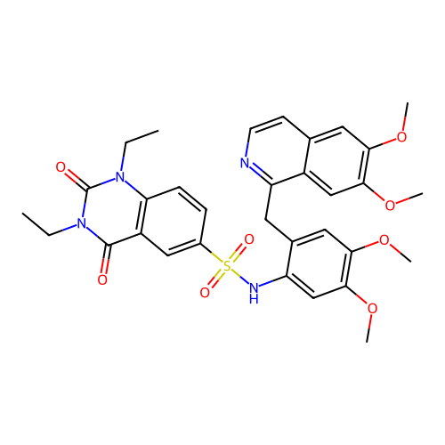 N-{2-[(6,7-dimethoxyisoquinolin-1-yl)methyl]-4,5-dimethoxyphenyl}-1,3-diethyl-2,4-dioxo-1,2,3,4-tetrahydroquinazoline-6-sulfonamide structure