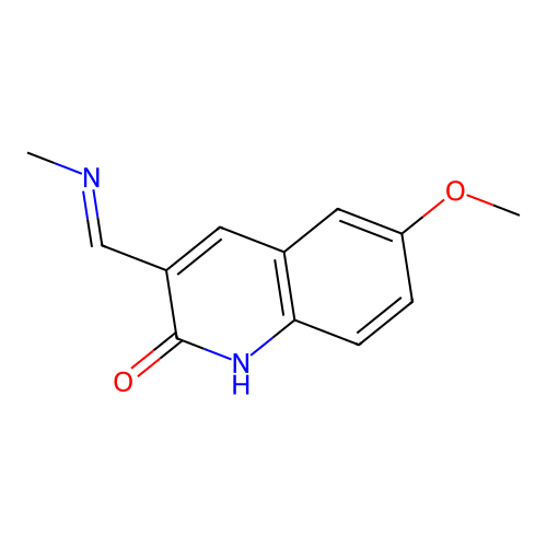 (E)-6-methoxy-3-((methylimino)methyl)quinolin-2-ol structure
