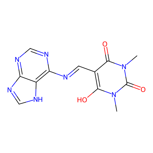 1,3-dimethyl-5-[(7H-purin-6-ylamino)methylidene]-1,3-diazinane-2,4,6-trione structure