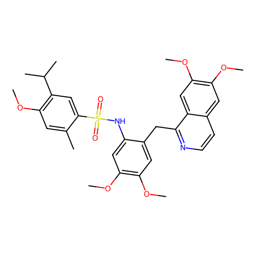 N-(2-((6,7-dimethoxyisoquinolin-1-yl)methyl)-4,5-dimethoxyphenyl)-5-isopropyl-4-methoxy-2-methylbenzenesulfonamide structure