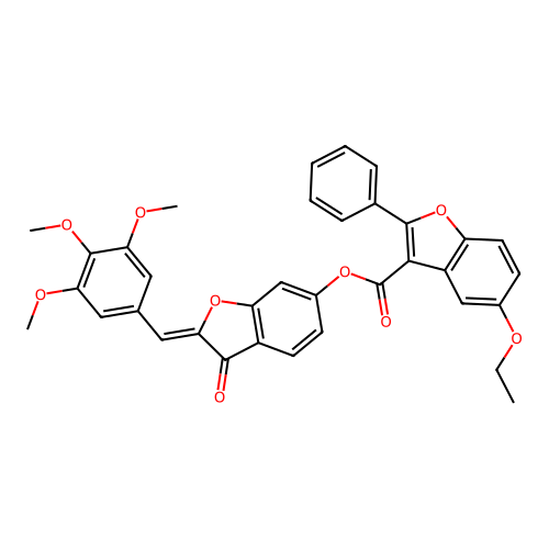 (2Z)-3-oxo-2-(3,4,5-trimethoxybenzylidene)-2,3-dihydro-1-benzofuran-6-yl 5-ethoxy-2-phenyl-1-benzofuran-3-carboxylate structure