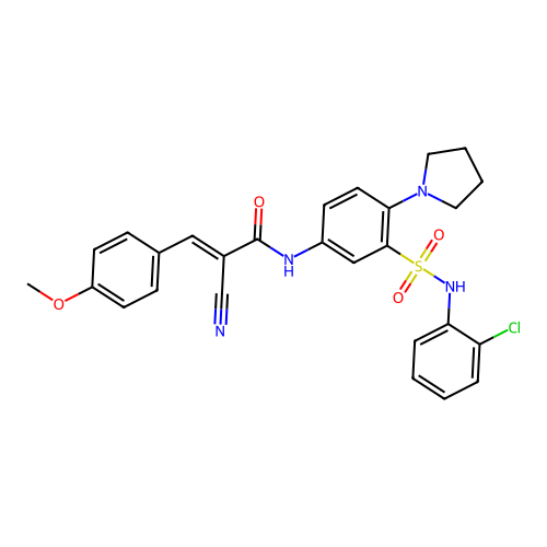 (E)-N-[3-[(2-chlorophenyl)sulfamoyl]-4-pyrrolidin-1-ylphenyl]-2-cyano-3-(4-methoxyphenyl)prop-2-enamide structure