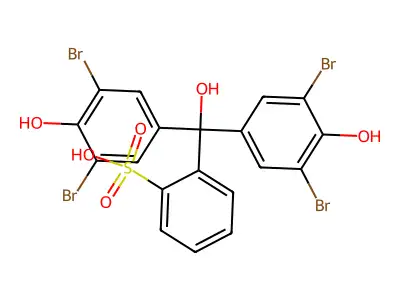 2-(Bis(3,5-dibromo-4-hydroxyphenyl)hydroxymethyl)benzenesulphonic acid structure
