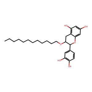 2H-1-Benzopyran-5,7-diol, 2-(3,4-dihydroxyphenyl)-3-(dodecyloxy)-3,4-dihydro-, (2R-trans)- structure