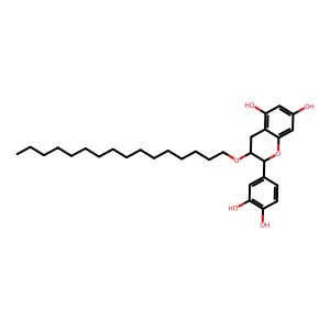 2H-1-Benzopyran-5,7-diol, 2-(3,4-dihydroxyphenyl)-3-(hexadecyloxy)-3,4-dihydro-, (2R-trans)- structure