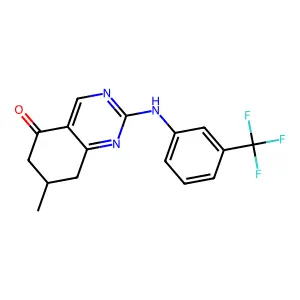 7-methyl-2-[3-(trifluoromethyl)anilino]-7,8-dihydro-6H-quinazolin-5-one structure