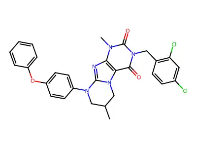 3-(2,4-dichlorobenzyl)-1,7-dimethyl-9-(4-phenoxyphenyl)-6,7,8,9-tetrahydropyrimido[2,1-f]purine-2,4(1H,3H)-dione structure