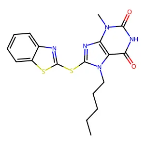 8-(1,3-Benzothiazol-2-ylthio)-3-methyl-7-pentylpurine-2,6-dione structure